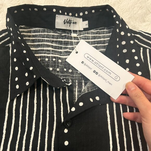 NWT Vatpave - Cotton Blend Stripes & Dots Casual Short Sleeved Button Down Shirt - Picture 7 of 8